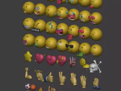 Cartoon Smiley - Emoji - Icon - Hand Sport Music Pack Collection Low-poly 3D model