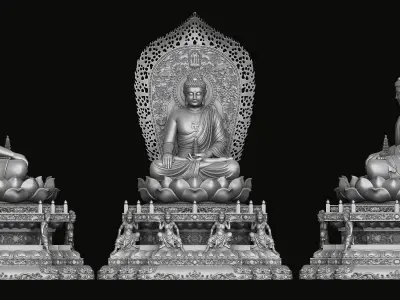 3d model sculpture of three holy buddhas 3D model