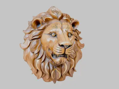 Wooden Lion Head Sculpture Low-poly 3D model
