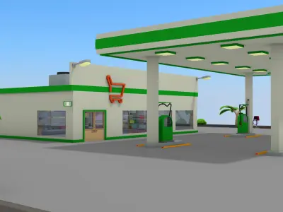 Gas station- Car service Low-poly 3D model