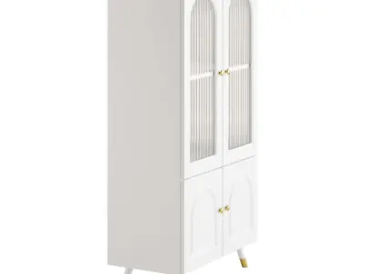 Cabinet Included White Closed Back Wooden Standard Bookcase 3D model