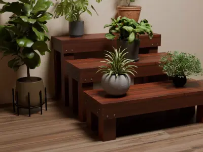 Set of 3 Plant Stand Benches Free 3D model