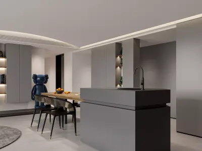 Modern living room dining room interior scenes 488 3D model