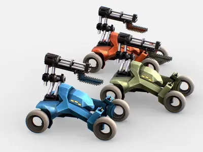 Sci-Fi Futuristic Vehicle Car with Minigun Low-poly 3D model