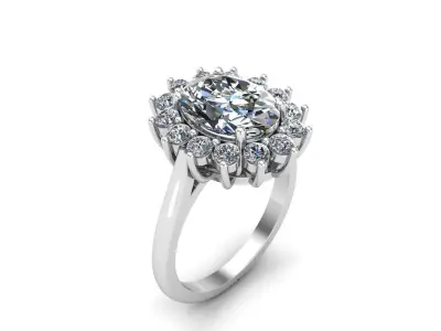 Elegant engagement ring with oval center and halo 3D print model