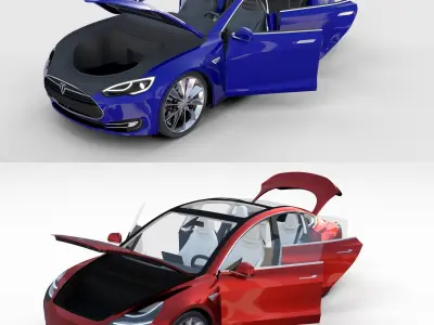 Tesla Model 3 and Model S with interior Pack 3D model