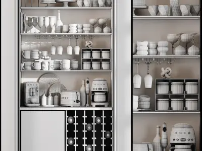 Built in Hidden Coffee Bar Cabinet Modern Beverage Station 3D model