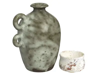 Handmade Ceramic Bottle and Bowl 3D model