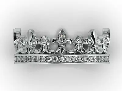 Crown ring with diamonds 3D print model 3D print model