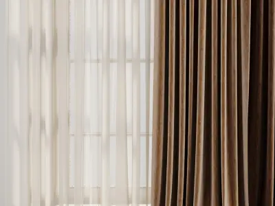 Set of soft brown silk curtains with wrinkles collections 19 HBH Low-poly 3D model