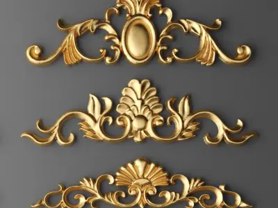 Cartouches SET 4 gold ornate ornaments 3D model
