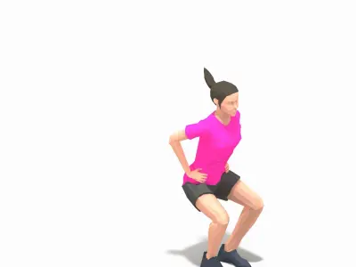 Frog jump Exercise Woman Animation Low-poly 3D model