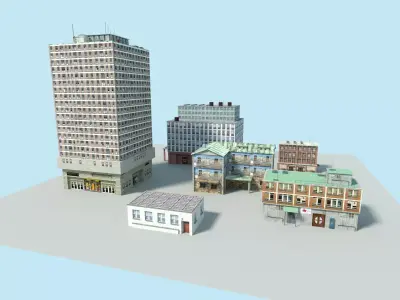 city buildings pack Low-poly 3D model