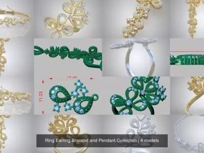 Ring Earring Bracelet and Pendant Collection 3D Model Pack