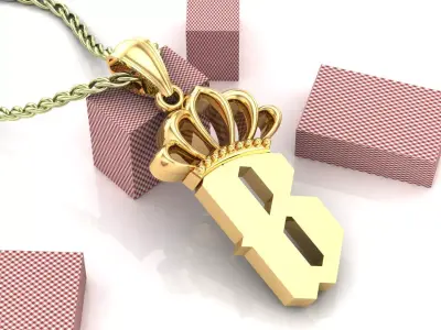 B Pendant Jewelry version 7 Low-poly 3D model