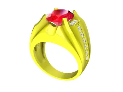 A5667 Korean Oval Diamond Men Ring 3D Model 3D print model