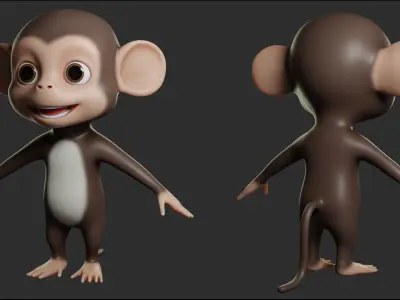 Monkey Cartoon Low-poly 3D model