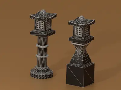 Japanese Stone Lantern Low-poly 3D model