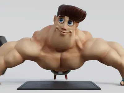 muscular male character cartoon-style Low-poly 3D model