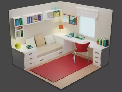Bedroom 17 Low-poly 3D model