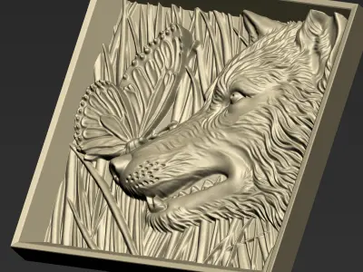 Wolf Head and Butterfly A71 3D print model