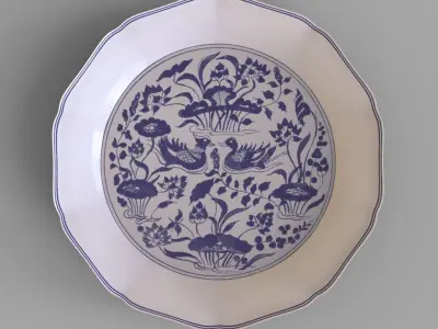 Chinese Classic Porcelain with PBR material - Plate 1 3D model