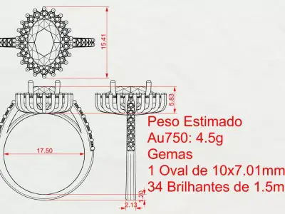 Oval Cluster Ring with Diamond  3D print model