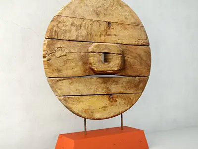 Chinese Wooden Cart Wheel on Stand 3D model