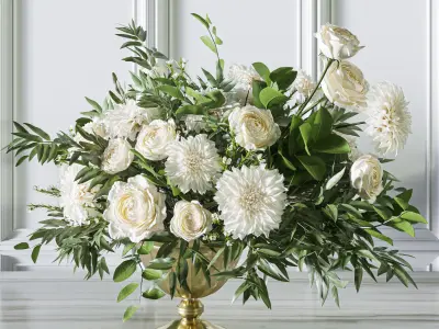 Flower Set 053 White Rose Dahlia Big bouquet 3D model
