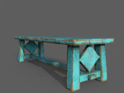 wooden painted  table  Low-poly 3D model