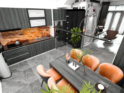 Modern Living room and kitchen  3D model