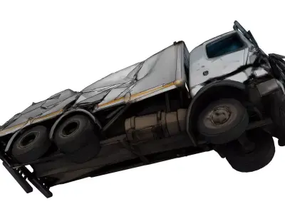 Derelict small cargo van amid debris Low-poly 3D model