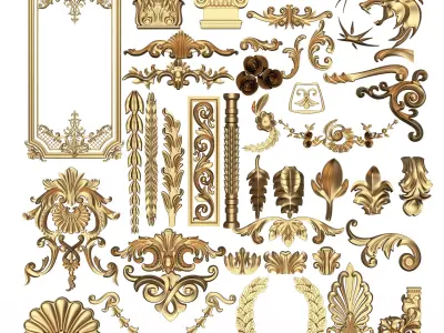 Collection of 40 Classic Carvings 01 Low-poly 3D model