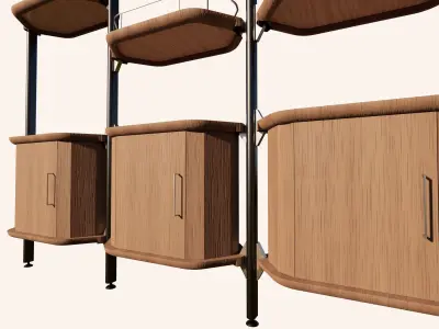 Modern Wall - Mounted Bookshelf with Wooden Cabinets  3D model