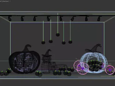 Halloween Store Window Decor Scene Pumpkins Festive Elements 3D model