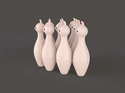 Cartoon Rabbit Bowling And Ball Bowling Low-poly 3D model