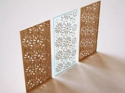 Partition wooden panel with laser cut pattern 3D model