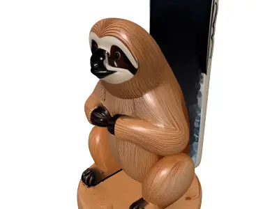Cute Wooden Sloth Phone Stand Low-poly 3D model