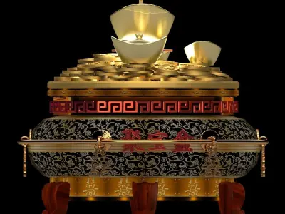 Chinese gold Ingot  pot 3D model