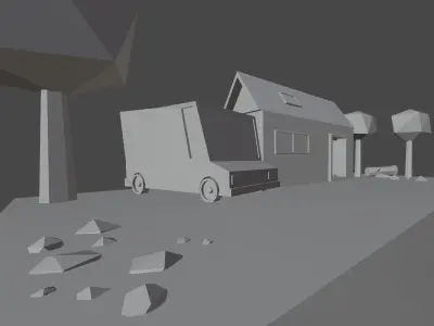 House LOW POLY on island with trees Low-poly 3D model