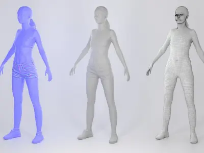 Athletic woman in jeans shorts ready for animation 155 Low-poly 3D model