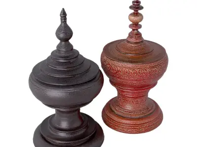 Vintage Carved Burmese Vessels 3D model