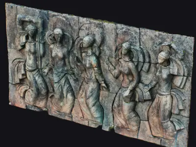Bas-relief Young Woman Dancers Ceramic Decor Bas Relief Art 3D model