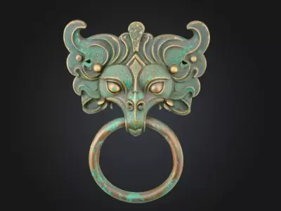 Ancient Beast Door Knocker Low-poly 3D model
