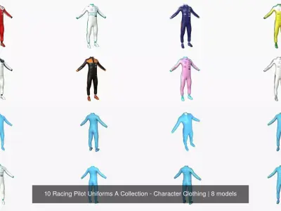 08 Racing Pilot Uniforms A Collection - Character Clothing 3D Model Pack
