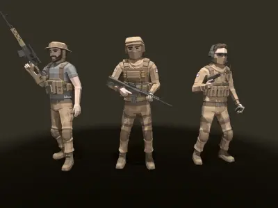 Low Poly  Soldiers Low-poly 3D model