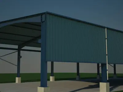 Shade metal building on field 3D model