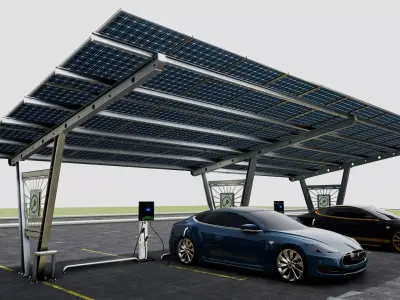 Solar Carport-4 Car Carport-3x12 Panels-Type-1 3D model