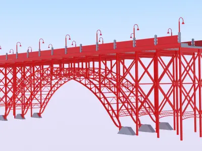 Steel road bridge PBR 3D model