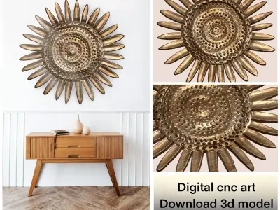 3D Floral Wall Art Sunflower CNC Model 3D print model